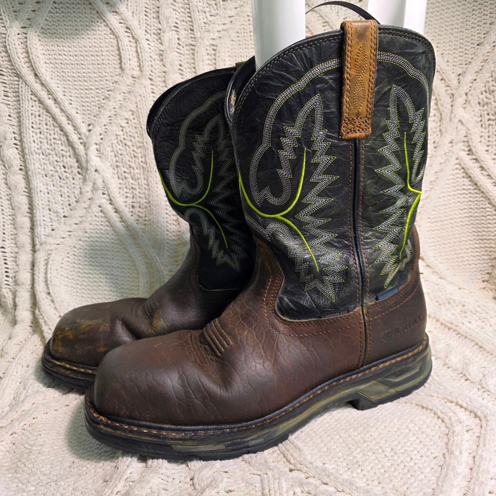 Ariat Workhog XT Carbon Toe Waterproof Western Work Boots Brown Mens 12EE